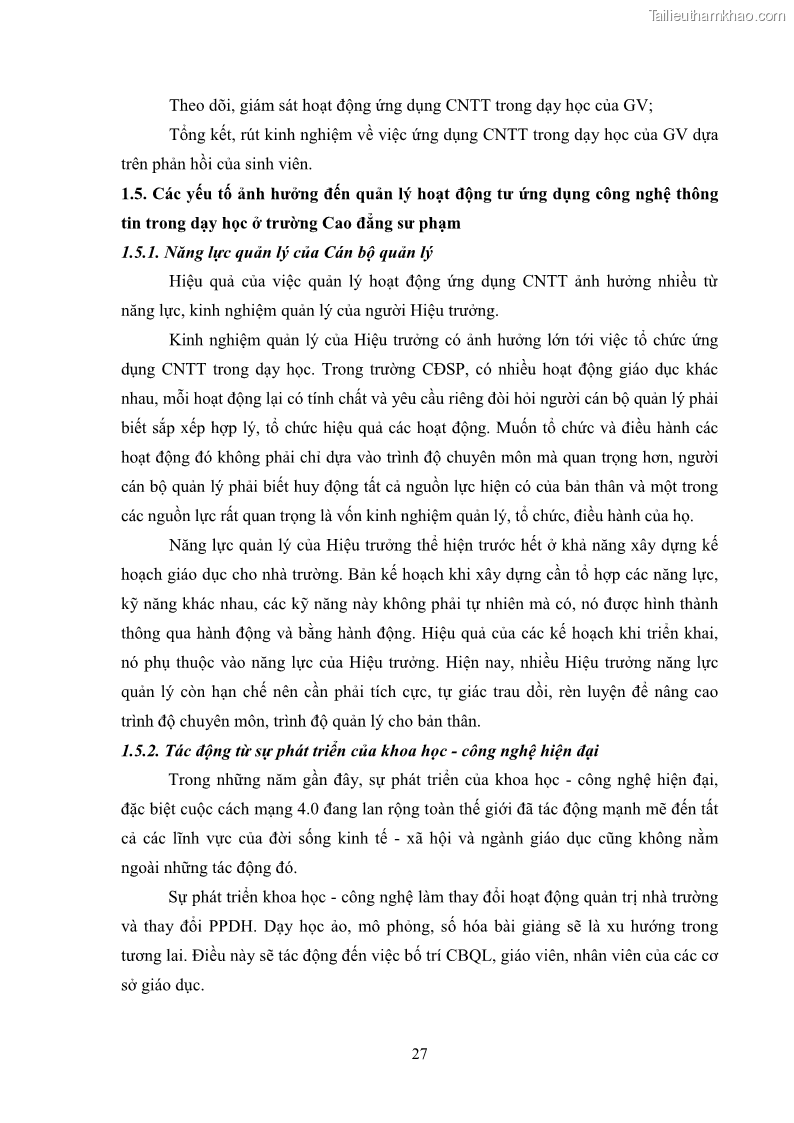 Luận văn thạc sĩ khoa học giáo dục Quản lí ứng dụng công nghệ thông tin trong dạy học ở trường Cao đẳng Sư phạm Luangprabang, thành phố Luangprabang, tỉnh Luangprabang, nước Cộng hòa dân chủ nhân dân Lào - 4 Trang 37