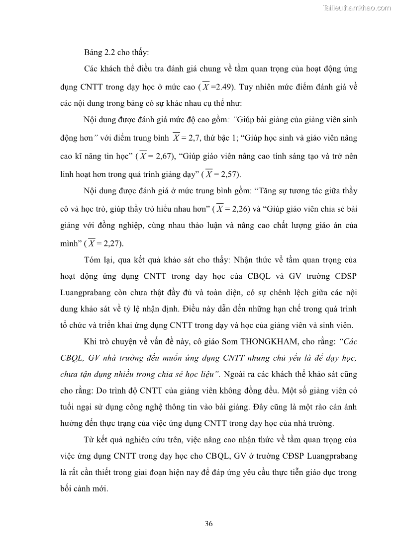 Luận văn thạc sĩ khoa học giáo dục Quản lí ứng dụng công nghệ thông tin trong dạy học ở trường Cao đẳng Sư phạm Luangprabang, thành phố Luangprabang, tỉnh Luangprabang, nước Cộng hòa dân chủ nhân dân Lào - 4 Trang 46