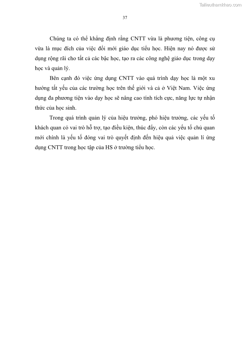Luận văn thạc sĩ khoa học giáo dục Quản lí ứng dụng công nghệ thông tin trong học tập của học sinh ở các trường tiểu học huyện Bình Chánh thành phố Hồ Chí Minh - 4 Trang 48
