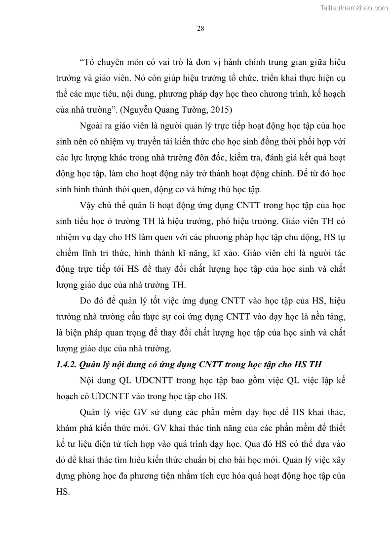 Luận văn thạc sĩ khoa học giáo dục Quản lí ứng dụng công nghệ thông tin trong học tập của học sinh ở các trường tiểu học huyện Bình Chánh thành phố Hồ Chí Minh - 4 Trang 39
