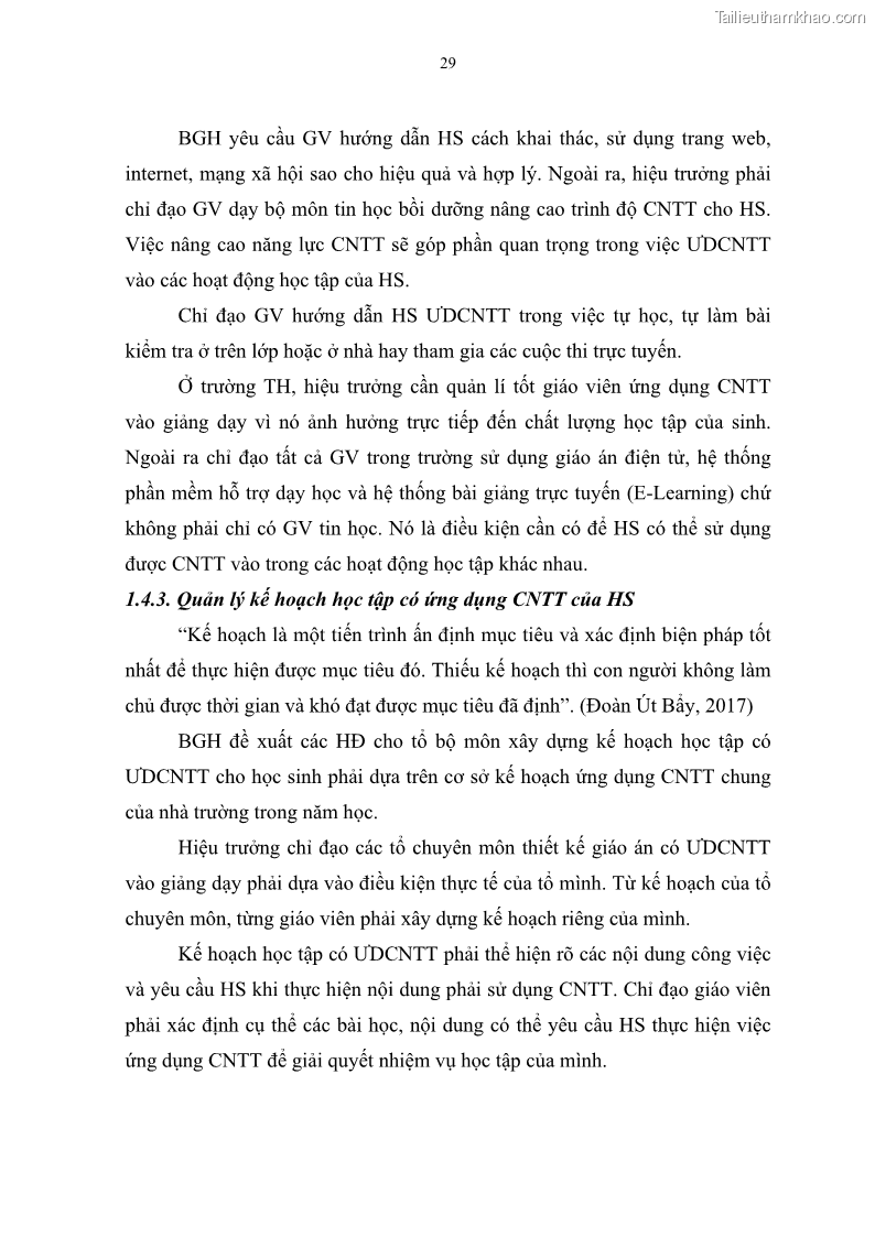 Luận văn thạc sĩ khoa học giáo dục Quản lí ứng dụng công nghệ thông tin trong học tập của học sinh ở các trường tiểu học huyện Bình Chánh thành phố Hồ Chí Minh - 4 Trang 40