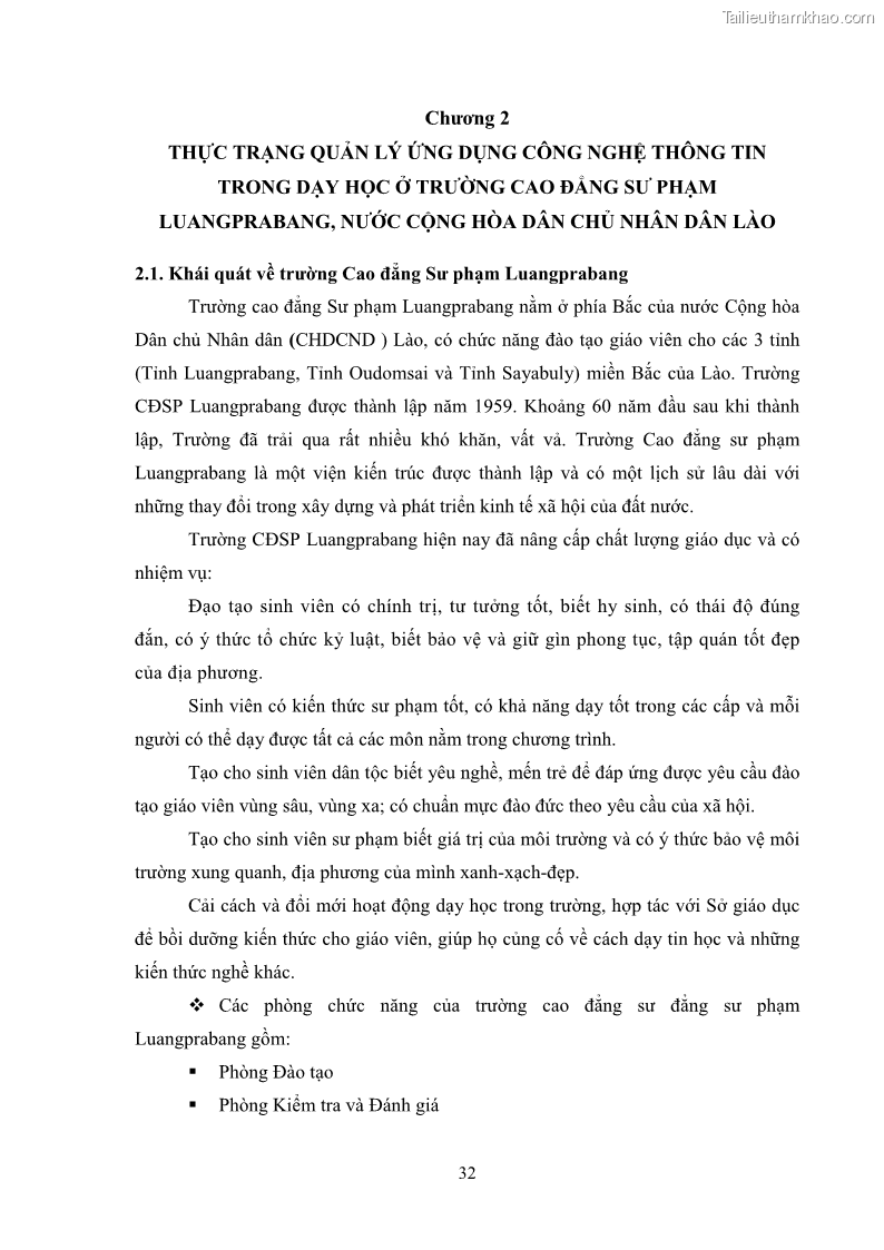 Luận văn thạc sĩ khoa học giáo dục Quản lí ứng dụng công nghệ thông tin trong dạy học ở trường Cao đẳng Sư phạm Luangprabang, thành phố Luangprabang, tỉnh Luangprabang, nước Cộng hòa dân chủ nhân dân Lào - 4 Trang 42