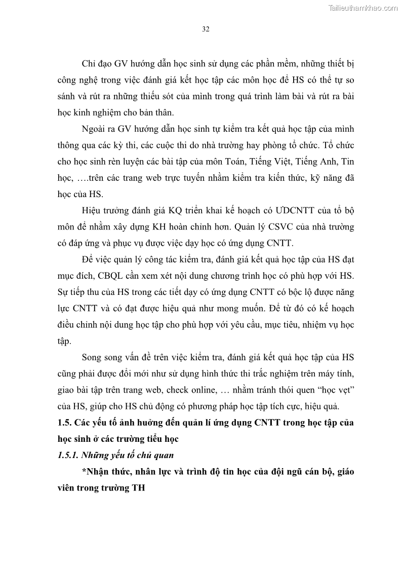 Luận văn thạc sĩ khoa học giáo dục Quản lí ứng dụng công nghệ thông tin trong học tập của học sinh ở các trường tiểu học huyện Bình Chánh thành phố Hồ Chí Minh - 4 Trang 43