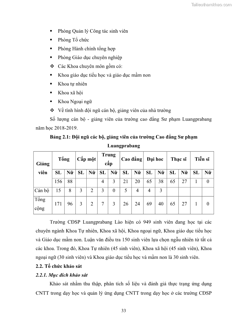 Luận văn thạc sĩ khoa học giáo dục Quản lí ứng dụng công nghệ thông tin trong dạy học ở trường Cao đẳng Sư phạm Luangprabang, thành phố Luangprabang, tỉnh Luangprabang, nước Cộng hòa dân chủ nhân dân Lào - 4 Trang 43