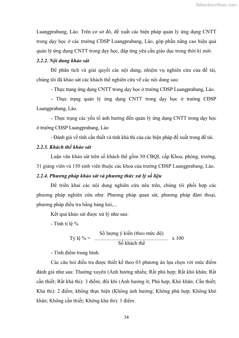 Luận văn thạc sĩ khoa học giáo dục Quản lí ứng dụng công nghệ thông tin trong dạy học ở trường Cao đẳng Sư phạm Luangprabang, thành phố Luangprabang, tỉnh Luangprabang, nước Cộng hòa dân chủ nhân dân Lào - 4 Trang 44