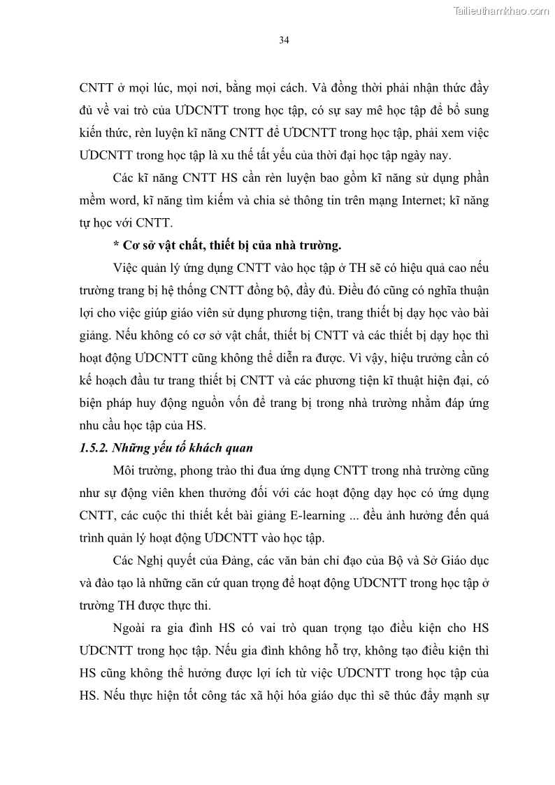 Luận văn thạc sĩ khoa học giáo dục Quản lí ứng dụng công nghệ thông tin trong học tập của học sinh ở các trường tiểu học huyện Bình Chánh thành phố Hồ Chí Minh - 4 Trang 45