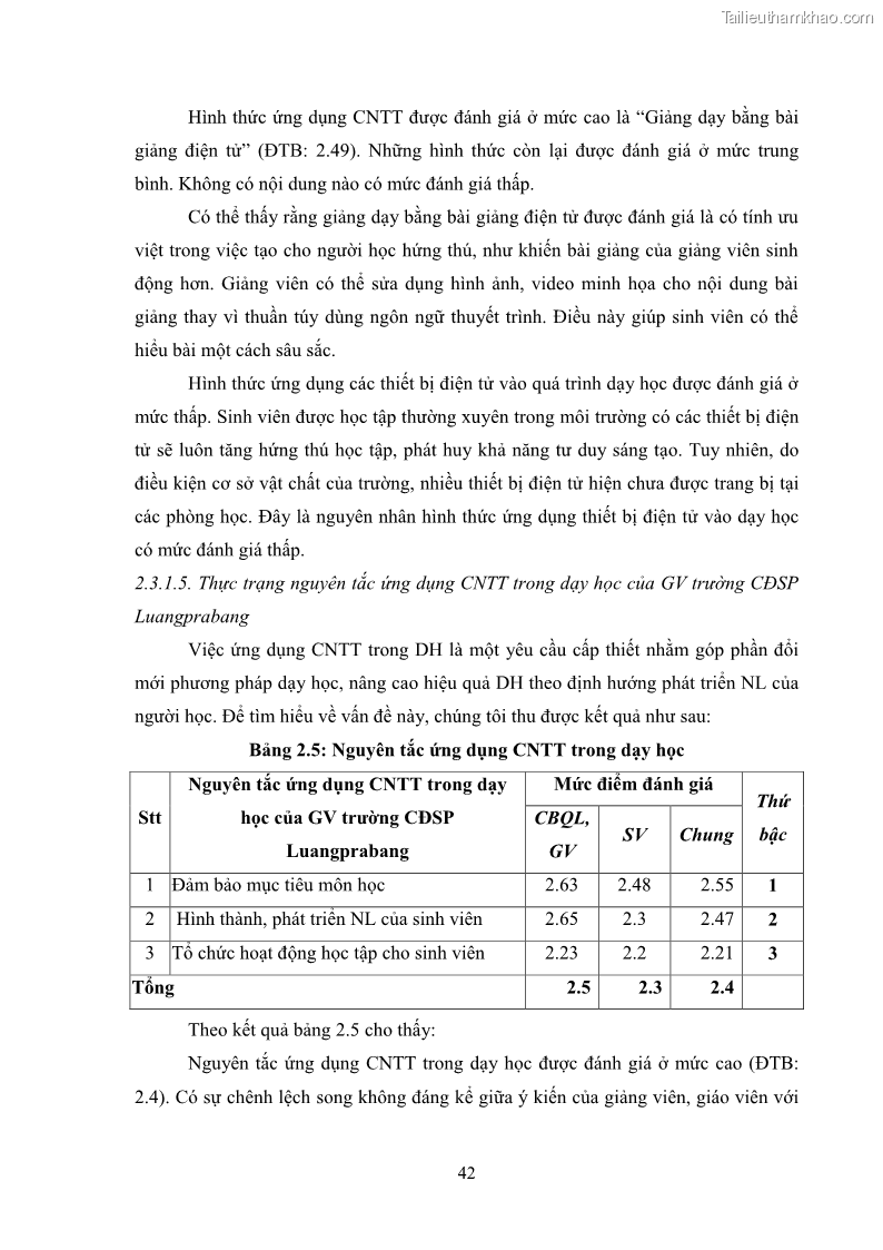 Luận văn thạc sĩ khoa học giáo dục Quản lí ứng dụng công nghệ thông tin trong dạy học ở trường Cao đẳng Sư phạm Luangprabang, thành phố Luangprabang, tỉnh Luangprabang, nước Cộng hòa dân chủ nhân dân Lào - 5 Trang 52