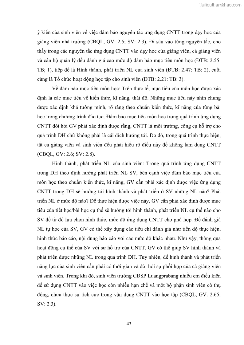 Luận văn thạc sĩ khoa học giáo dục Quản lí ứng dụng công nghệ thông tin trong dạy học ở trường Cao đẳng Sư phạm Luangprabang, thành phố Luangprabang, tỉnh Luangprabang, nước Cộng hòa dân chủ nhân dân Lào - 5 Trang 53