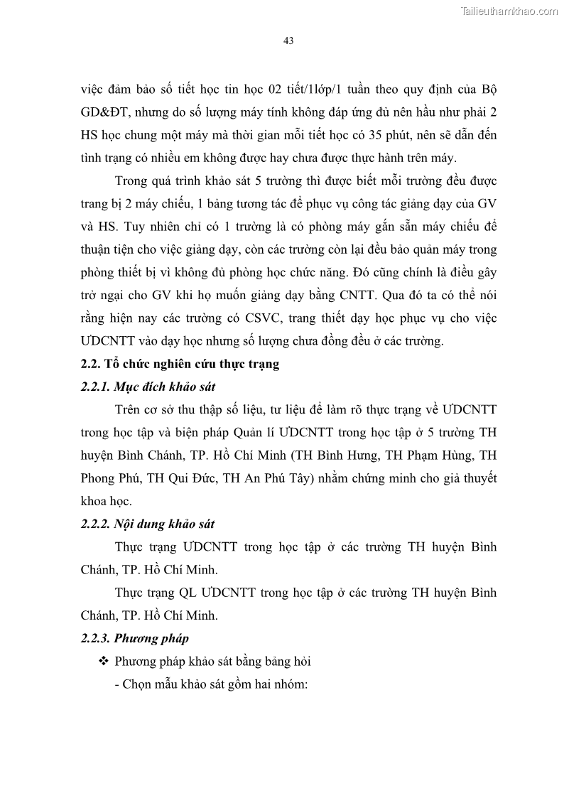 Luận văn thạc sĩ khoa học giáo dục Quản lí ứng dụng công nghệ thông tin trong học tập của học sinh ở các trường tiểu học huyện Bình Chánh thành phố Hồ Chí Minh - 5 Trang 54