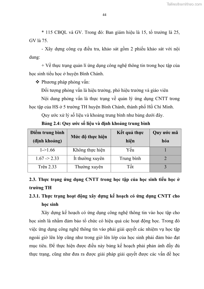 Luận văn thạc sĩ khoa học giáo dục Quản lí ứng dụng công nghệ thông tin trong học tập của học sinh ở các trường tiểu học huyện Bình Chánh thành phố Hồ Chí Minh - 5 Trang 55