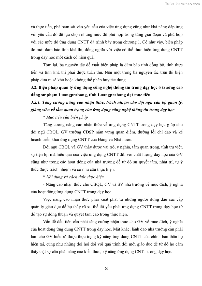Luận văn thạc sĩ khoa học giáo dục Quản lí ứng dụng công nghệ thông tin trong dạy học ở trường Cao đẳng Sư phạm Luangprabang, thành phố Luangprabang, tỉnh Luangprabang, nước Cộng hòa dân chủ nhân dân Lào - 6 Trang 71