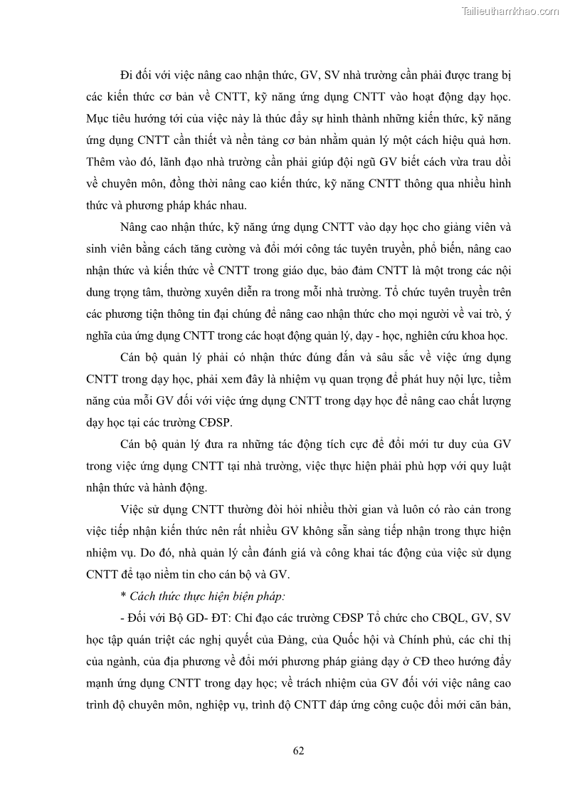 Luận văn thạc sĩ khoa học giáo dục Quản lí ứng dụng công nghệ thông tin trong dạy học ở trường Cao đẳng Sư phạm Luangprabang, thành phố Luangprabang, tỉnh Luangprabang, nước Cộng hòa dân chủ nhân dân Lào - 6 Trang 72