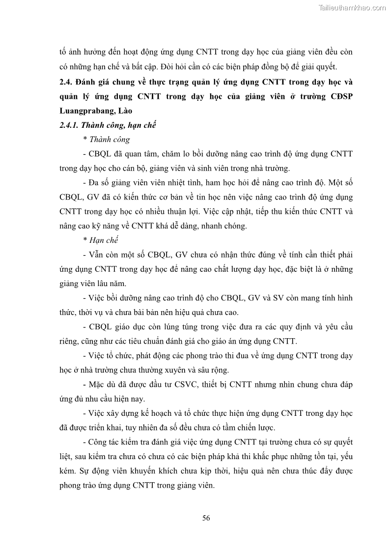 Luận văn thạc sĩ khoa học giáo dục Quản lí ứng dụng công nghệ thông tin trong dạy học ở trường Cao đẳng Sư phạm Luangprabang, thành phố Luangprabang, tỉnh Luangprabang, nước Cộng hòa dân chủ nhân dân Lào - 6 Trang 66