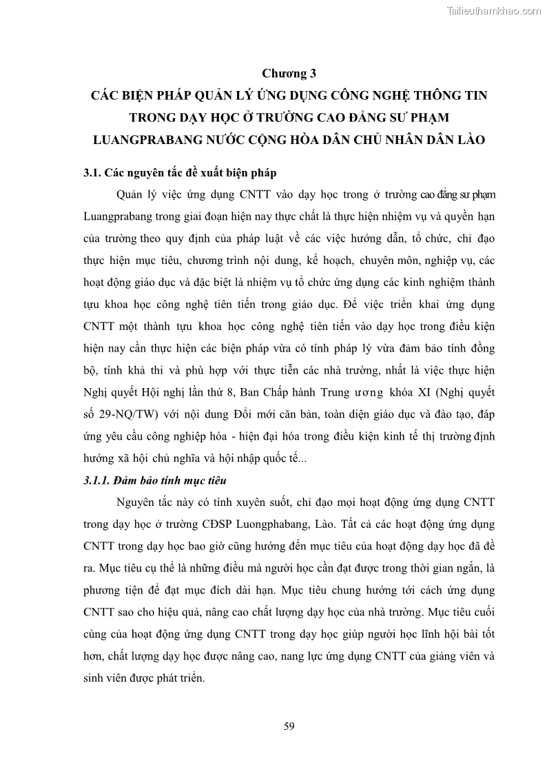 Luận văn thạc sĩ khoa học giáo dục Quản lí ứng dụng công nghệ thông tin trong dạy học ở trường Cao đẳng Sư phạm Luangprabang, thành phố Luangprabang, tỉnh Luangprabang, nước Cộng hòa dân chủ nhân dân Lào - 6 Trang 69