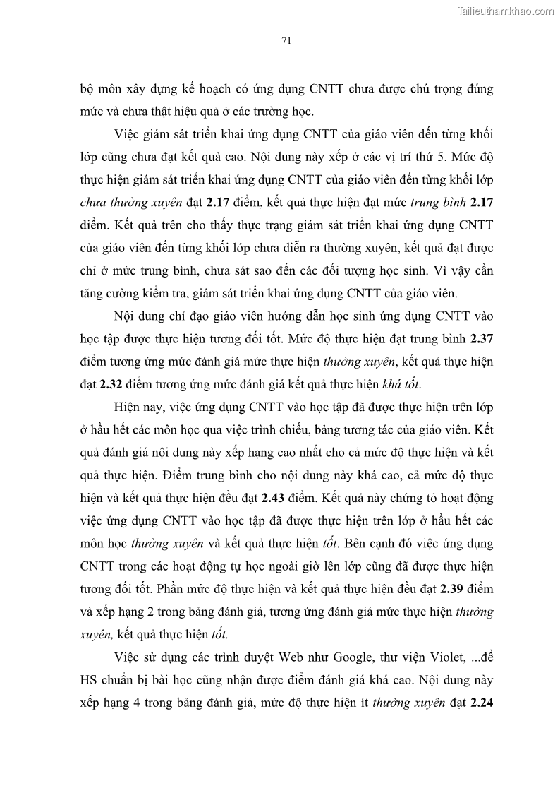 Luận văn thạc sĩ khoa học giáo dục Quản lí ứng dụng công nghệ thông tin trong học tập của học sinh ở các trường tiểu học huyện Bình Chánh thành phố Hồ Chí Minh - 7 Trang 82