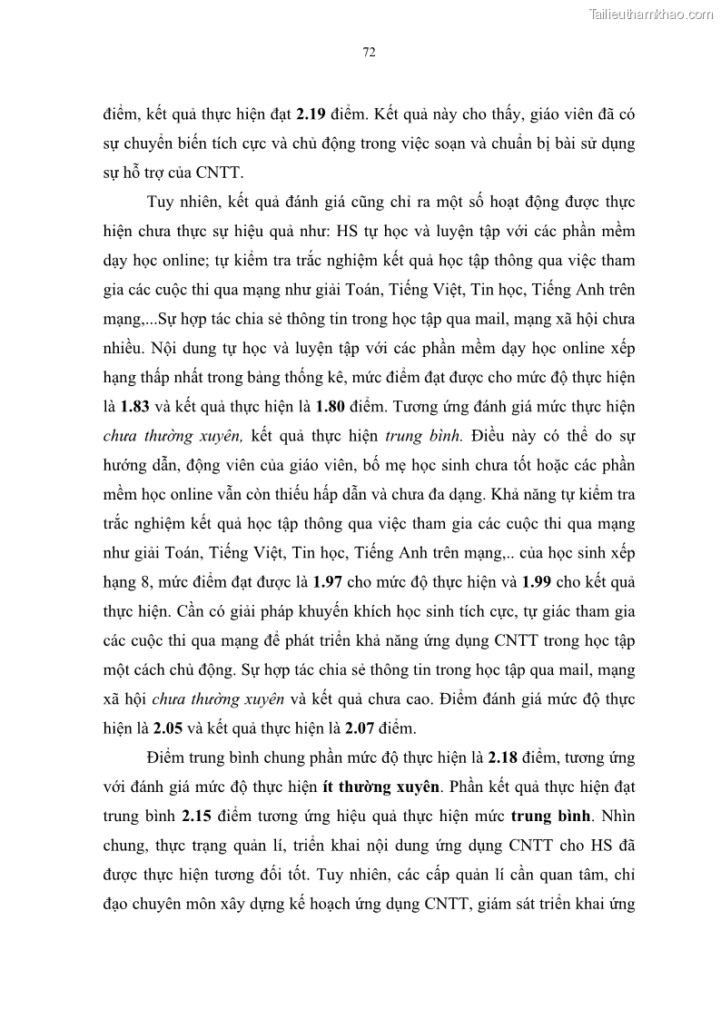 Luận văn thạc sĩ khoa học giáo dục Quản lí ứng dụng công nghệ thông tin trong học tập của học sinh ở các trường tiểu học huyện Bình Chánh thành phố Hồ Chí Minh - 7 Trang 83
