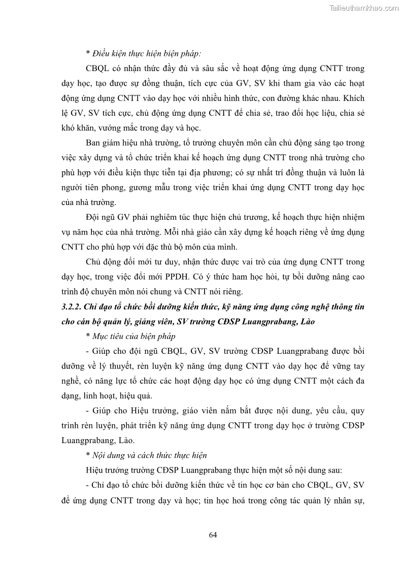 Luận văn thạc sĩ khoa học giáo dục Quản lí ứng dụng công nghệ thông tin trong dạy học ở trường Cao đẳng Sư phạm Luangprabang, thành phố Luangprabang, tỉnh Luangprabang, nước Cộng hòa dân chủ nhân dân Lào - 7 Trang 74