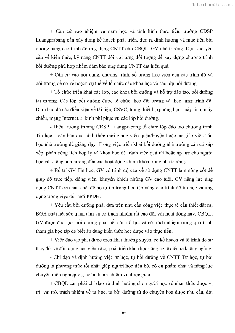 Luận văn thạc sĩ khoa học giáo dục Quản lí ứng dụng công nghệ thông tin trong dạy học ở trường Cao đẳng Sư phạm Luangprabang, thành phố Luangprabang, tỉnh Luangprabang, nước Cộng hòa dân chủ nhân dân Lào - 7 Trang 76