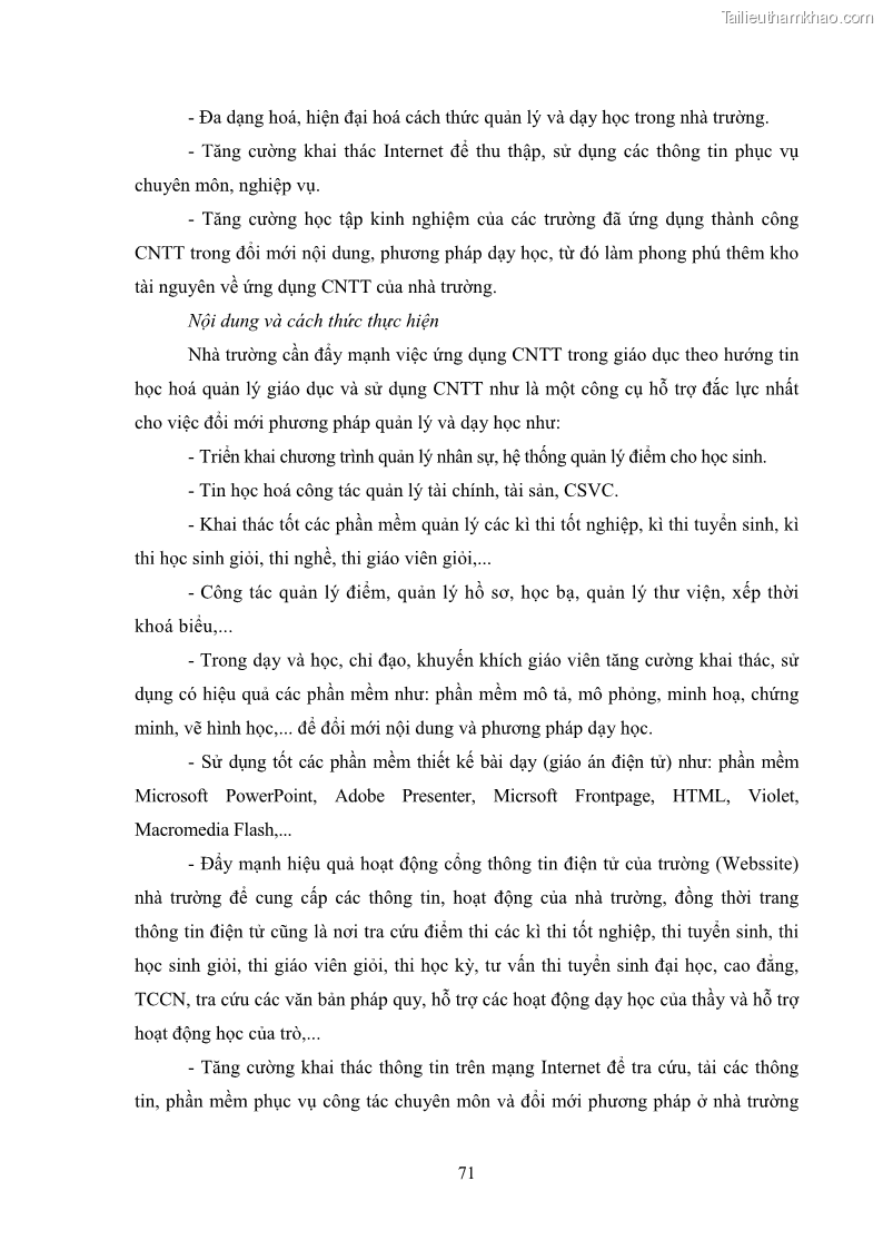 Luận văn thạc sĩ khoa học giáo dục Quản lí ứng dụng công nghệ thông tin trong dạy học ở trường Cao đẳng Sư phạm Luangprabang, thành phố Luangprabang, tỉnh Luangprabang, nước Cộng hòa dân chủ nhân dân Lào - 7 Trang 81