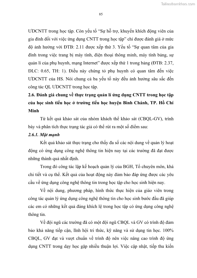 Luận văn thạc sĩ khoa học giáo dục Quản lí ứng dụng công nghệ thông tin trong học tập của học sinh ở các trường tiểu học huyện Bình Chánh thành phố Hồ Chí Minh - 8 Trang 96