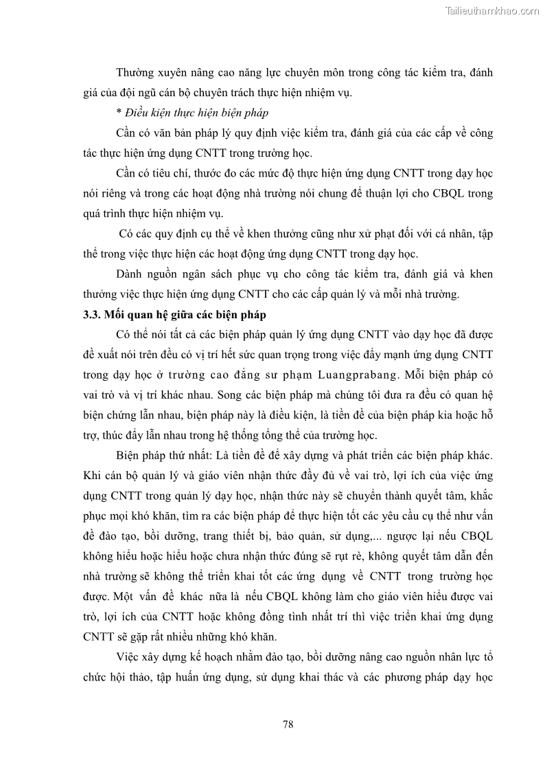 Luận văn thạc sĩ khoa học giáo dục Quản lí ứng dụng công nghệ thông tin trong dạy học ở trường Cao đẳng Sư phạm Luangprabang, thành phố Luangprabang, tỉnh Luangprabang, nước Cộng hòa dân chủ nhân dân Lào - 8 Trang 88