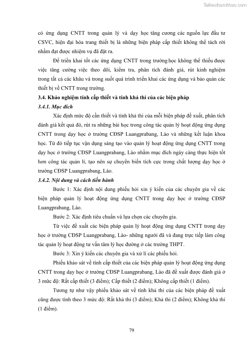 Luận văn thạc sĩ khoa học giáo dục Quản lí ứng dụng công nghệ thông tin trong dạy học ở trường Cao đẳng Sư phạm Luangprabang, thành phố Luangprabang, tỉnh Luangprabang, nước Cộng hòa dân chủ nhân dân Lào - 8 Trang 89
