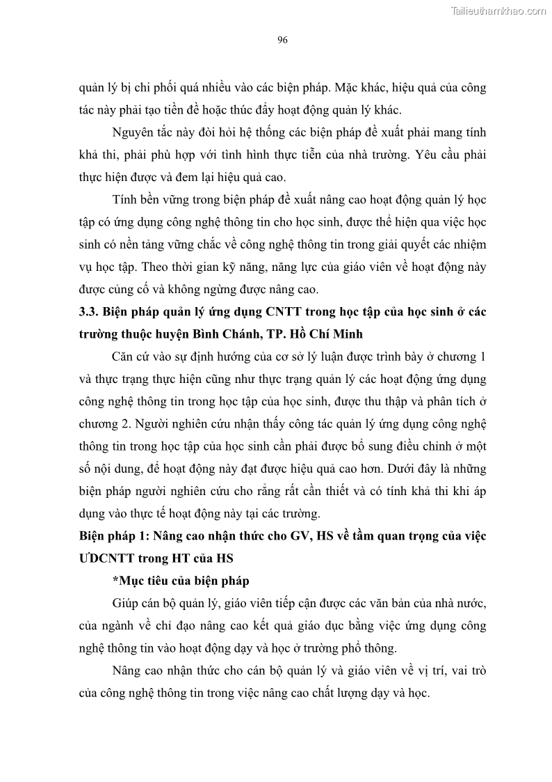 Luận văn thạc sĩ khoa học giáo dục Quản lí ứng dụng công nghệ thông tin trong học tập của học sinh ở các trường tiểu học huyện Bình Chánh thành phố Hồ Chí Minh - 9 Trang 107