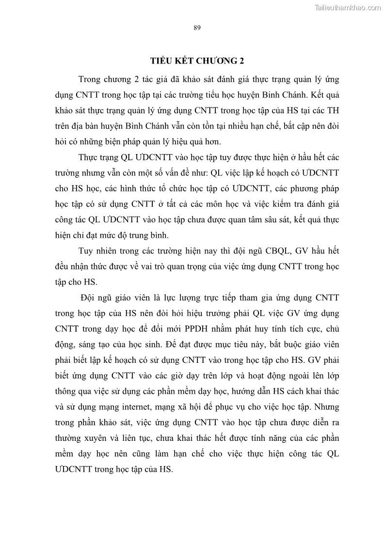Luận văn thạc sĩ khoa học giáo dục Quản lí ứng dụng công nghệ thông tin trong học tập của học sinh ở các trường tiểu học huyện Bình Chánh thành phố Hồ Chí Minh - 9 Trang 100