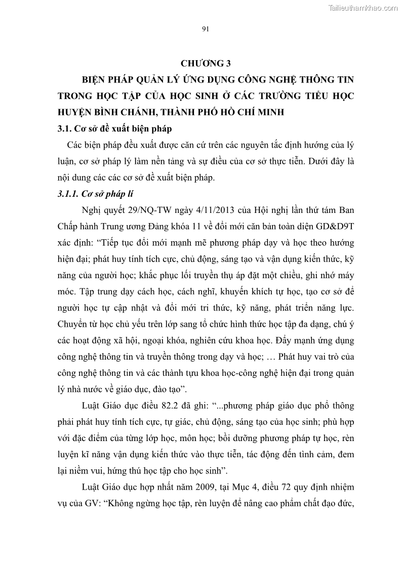 Luận văn thạc sĩ khoa học giáo dục Quản lí ứng dụng công nghệ thông tin trong học tập của học sinh ở các trường tiểu học huyện Bình Chánh thành phố Hồ Chí Minh - 9 Trang 102