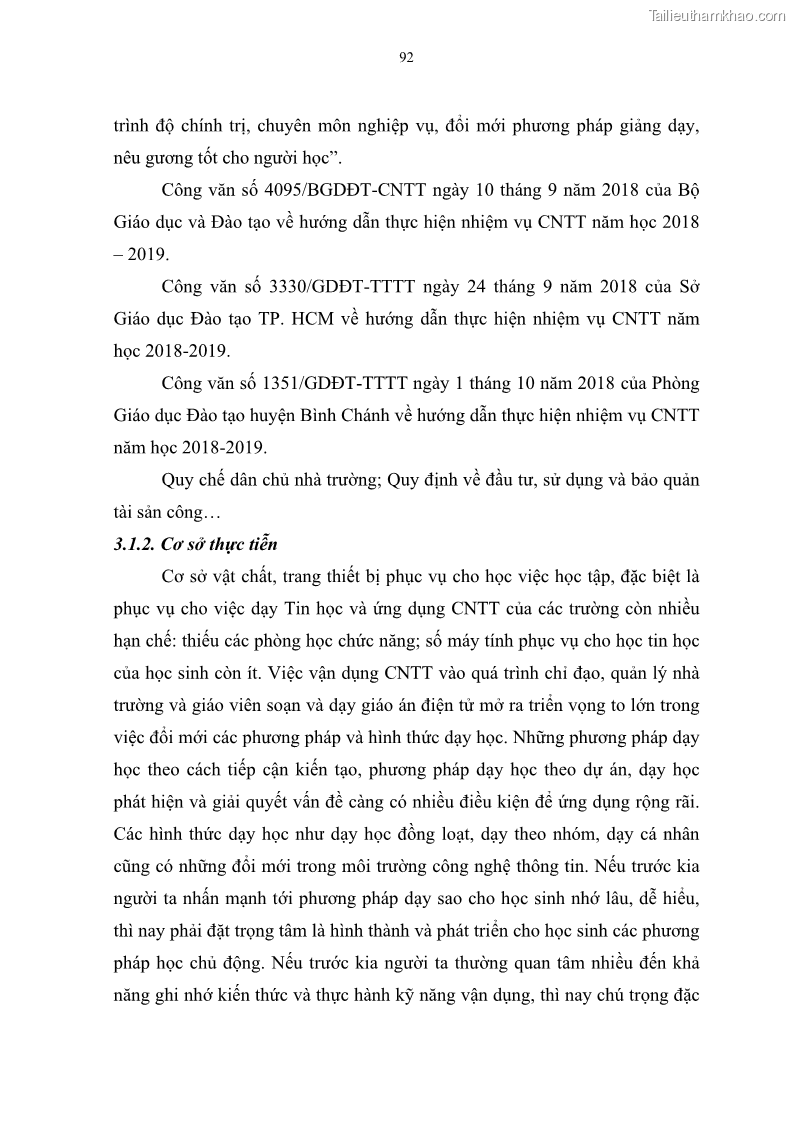 Luận văn thạc sĩ khoa học giáo dục Quản lí ứng dụng công nghệ thông tin trong học tập của học sinh ở các trường tiểu học huyện Bình Chánh thành phố Hồ Chí Minh - 9 Trang 103