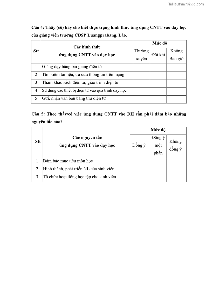 Luận văn thạc sĩ khoa học giáo dục Quản lí ứng dụng công nghệ thông tin trong dạy học ở trường Cao đẳng Sư phạm Luangprabang, thành phố Luangprabang, tỉnh Luangprabang, nước Cộng hòa dân chủ nhân dân Lào - 9 Trang 104