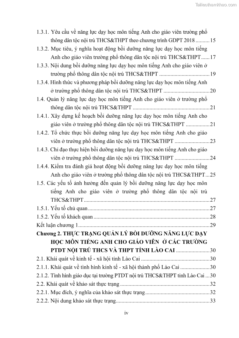 Luận văn thạc sĩ khoa học giáo dục Quản lý bồi dưỡng năng lực dạy học môn tiếng Anh cho giáo viên theo chương trình giáo dục phổ thông 2018 ở các trường phổ thông dân tộc nội trú THCS và THPT tỉnh Lào Cai - 1 Trang 5