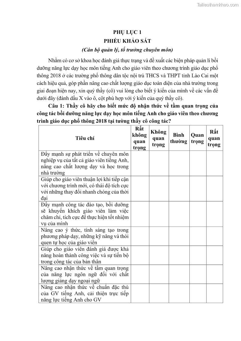 Luận văn thạc sĩ khoa học giáo dục Quản lý bồi dưỡng năng lực dạy học môn tiếng Anh cho giáo viên theo chương trình giáo dục phổ thông 2018 ở các trường phổ thông dân tộc nội trú THCS và THPT tỉnh Lào Cai - 10 Trang 111