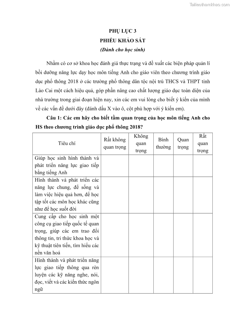 Luận văn thạc sĩ khoa học giáo dục Quản lý bồi dưỡng năng lực dạy học môn tiếng Anh cho giáo viên theo chương trình giáo dục phổ thông 2018 ở các trường phổ thông dân tộc nội trú THCS và THPT tỉnh Lào Cai - 11 Trang 122