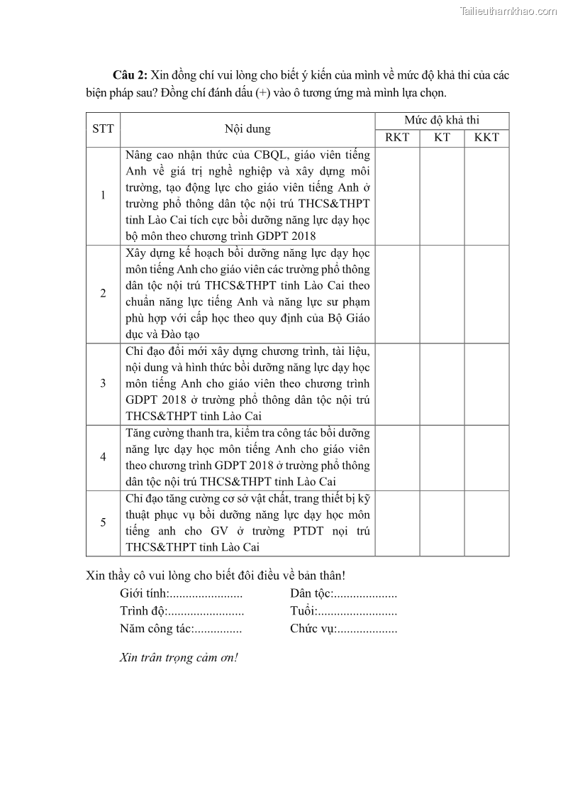 Luận văn thạc sĩ khoa học giáo dục Quản lý bồi dưỡng năng lực dạy học môn tiếng Anh cho giáo viên theo chương trình giáo dục phổ thông 2018 ở các trường phổ thông dân tộc nội trú THCS và THPT tỉnh Lào Cai - 11 Trang 125