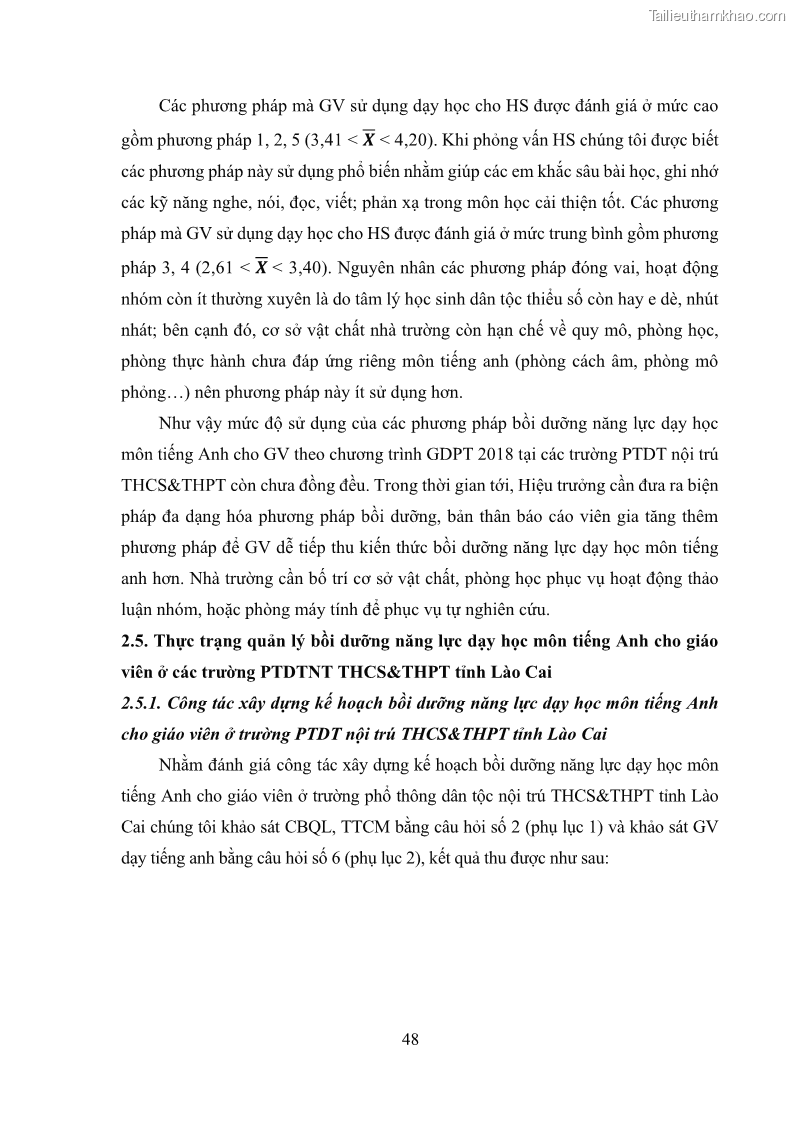 Luận văn thạc sĩ khoa học giáo dục Quản lý bồi dưỡng năng lực dạy học môn tiếng Anh cho giáo viên theo chương trình giáo dục phổ thông 2018 ở các trường phổ thông dân tộc nội trú THCS và THPT tỉnh Lào Cai - 5 Trang 60