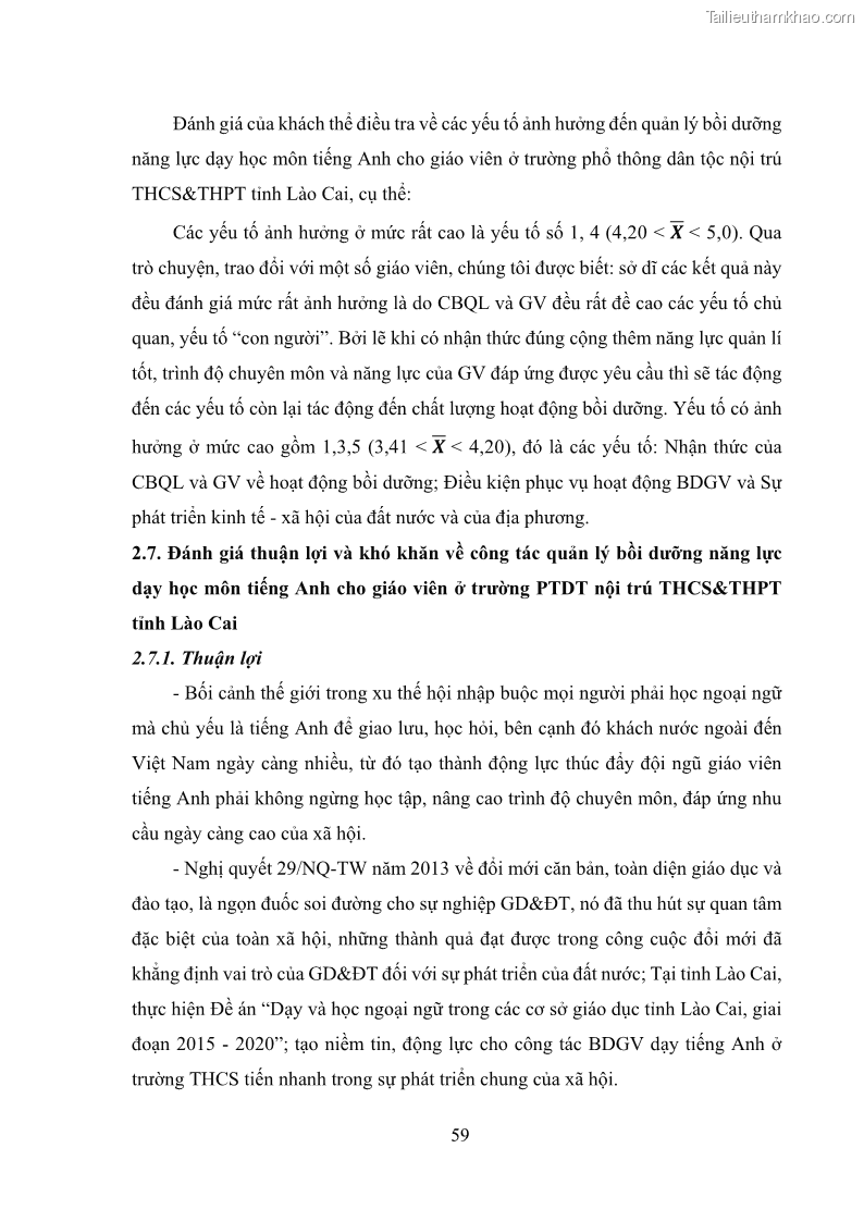 Luận văn thạc sĩ khoa học giáo dục Quản lý bồi dưỡng năng lực dạy học môn tiếng Anh cho giáo viên theo chương trình giáo dục phổ thông 2018 ở các trường phổ thông dân tộc nội trú THCS và THPT tỉnh Lào Cai - 6 Trang 71