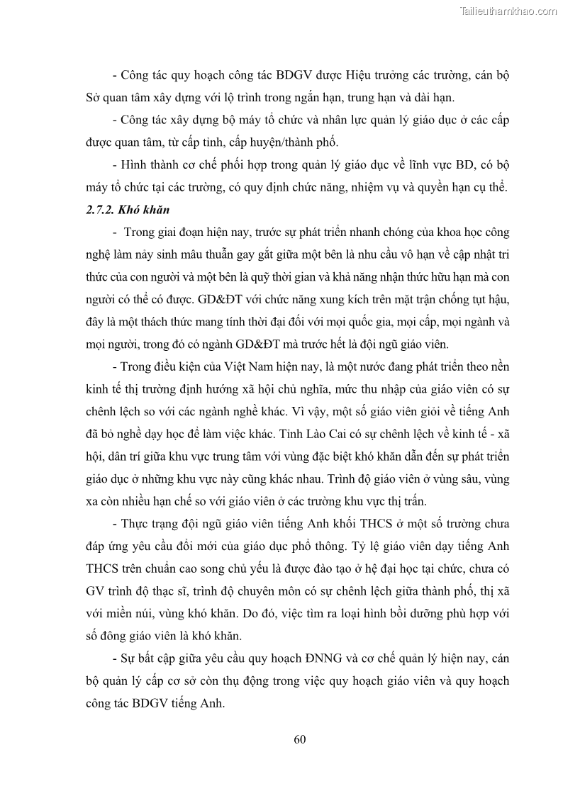 Luận văn thạc sĩ khoa học giáo dục Quản lý bồi dưỡng năng lực dạy học môn tiếng Anh cho giáo viên theo chương trình giáo dục phổ thông 2018 ở các trường phổ thông dân tộc nội trú THCS và THPT tỉnh Lào Cai - 6 Trang 72