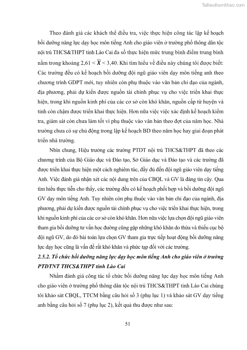 Luận văn thạc sĩ khoa học giáo dục Quản lý bồi dưỡng năng lực dạy học môn tiếng Anh cho giáo viên theo chương trình giáo dục phổ thông 2018 ở các trường phổ thông dân tộc nội trú THCS và THPT tỉnh Lào Cai - 6 Trang 63