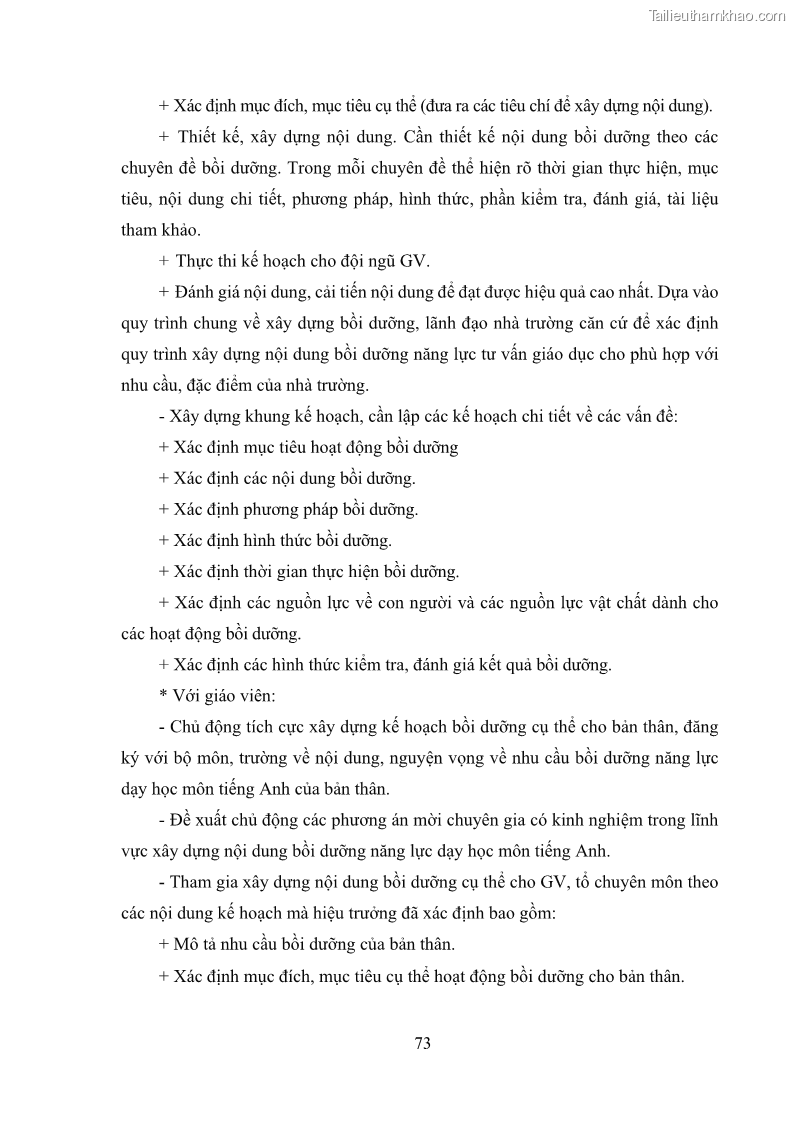 Luận văn thạc sĩ khoa học giáo dục Quản lý bồi dưỡng năng lực dạy học môn tiếng Anh cho giáo viên theo chương trình giáo dục phổ thông 2018 ở các trường phổ thông dân tộc nội trú THCS và THPT tỉnh Lào Cai - 8 Trang 85