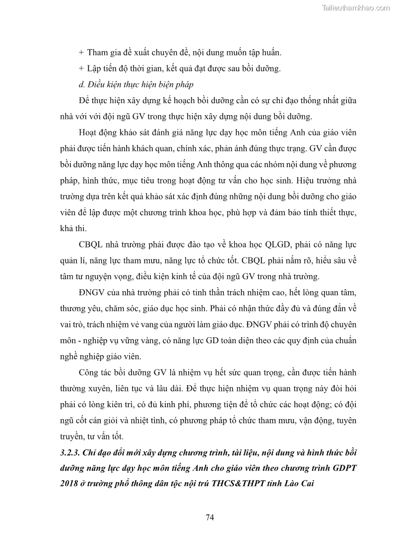 Luận văn thạc sĩ khoa học giáo dục Quản lý bồi dưỡng năng lực dạy học môn tiếng Anh cho giáo viên theo chương trình giáo dục phổ thông 2018 ở các trường phổ thông dân tộc nội trú THCS và THPT tỉnh Lào Cai - 8 Trang 86
