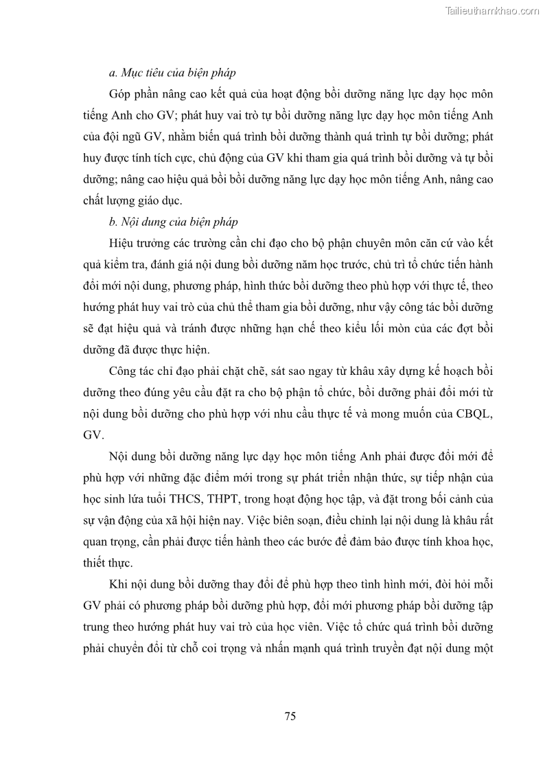 Luận văn thạc sĩ khoa học giáo dục Quản lý bồi dưỡng năng lực dạy học môn tiếng Anh cho giáo viên theo chương trình giáo dục phổ thông 2018 ở các trường phổ thông dân tộc nội trú THCS và THPT tỉnh Lào Cai - 8 Trang 87