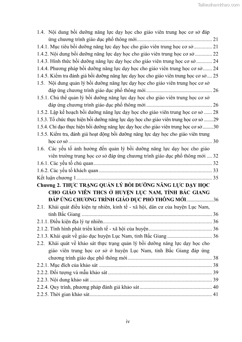 Luận văn thạc sĩ khoa học giáo dục Quản lý bồi dưỡng năng lực dạy học cho giáo viên trung học cơ sở ở huyện Lục Nam, tỉnh Bắc Giang đáp ứng chương trình giáo dục phổ thông mới - 1 Trang 6