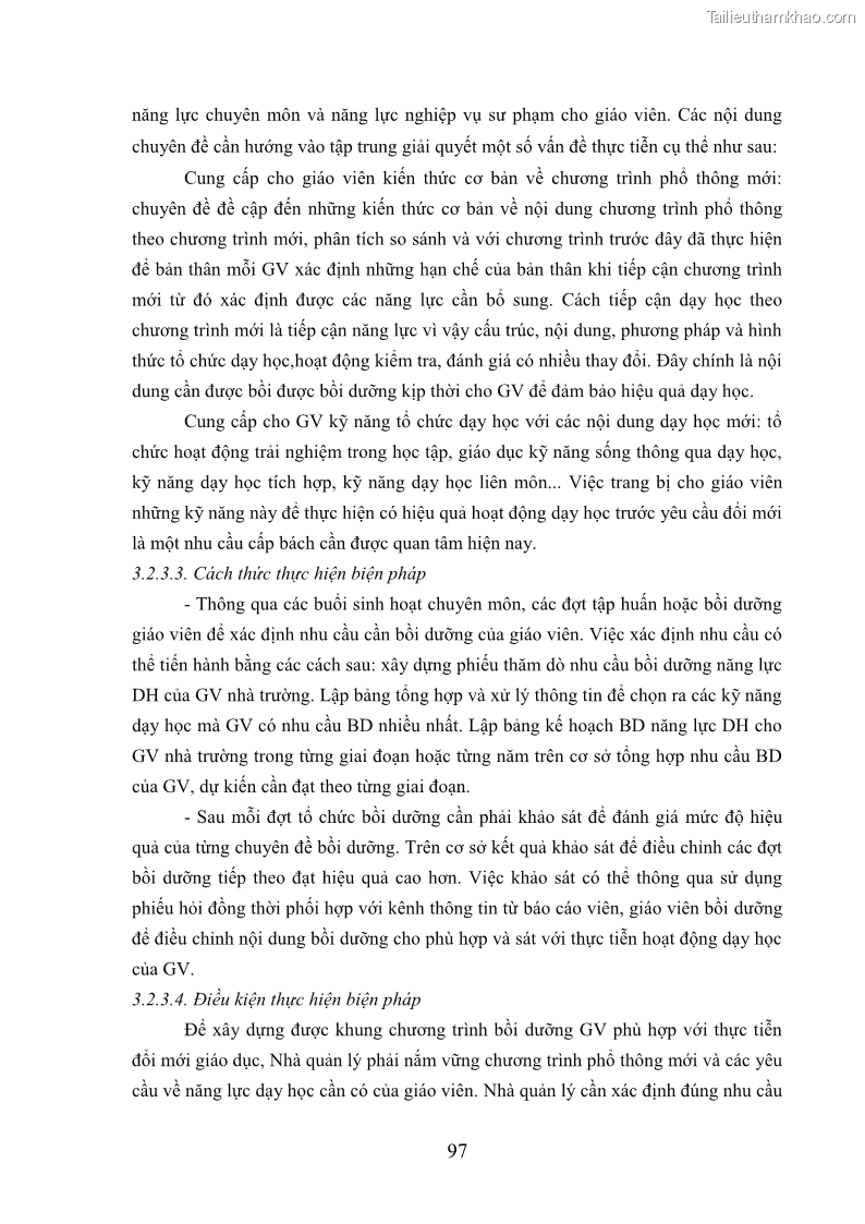 Luận văn thạc sĩ khoa học giáo dục Quản lý bồi dưỡng năng lực dạy học cho giáo viên trung học cơ sở ở huyện Lục Nam, tỉnh Bắc Giang đáp ứng chương trình giáo dục phổ thông mới - 10 Trang 110