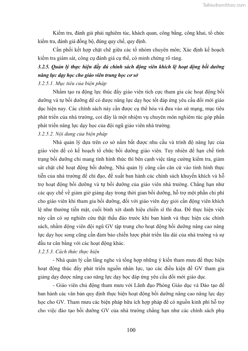 Luận văn thạc sĩ khoa học giáo dục Quản lý bồi dưỡng năng lực dạy học cho giáo viên trung học cơ sở ở huyện Lục Nam, tỉnh Bắc Giang đáp ứng chương trình giáo dục phổ thông mới - 10 Trang 113