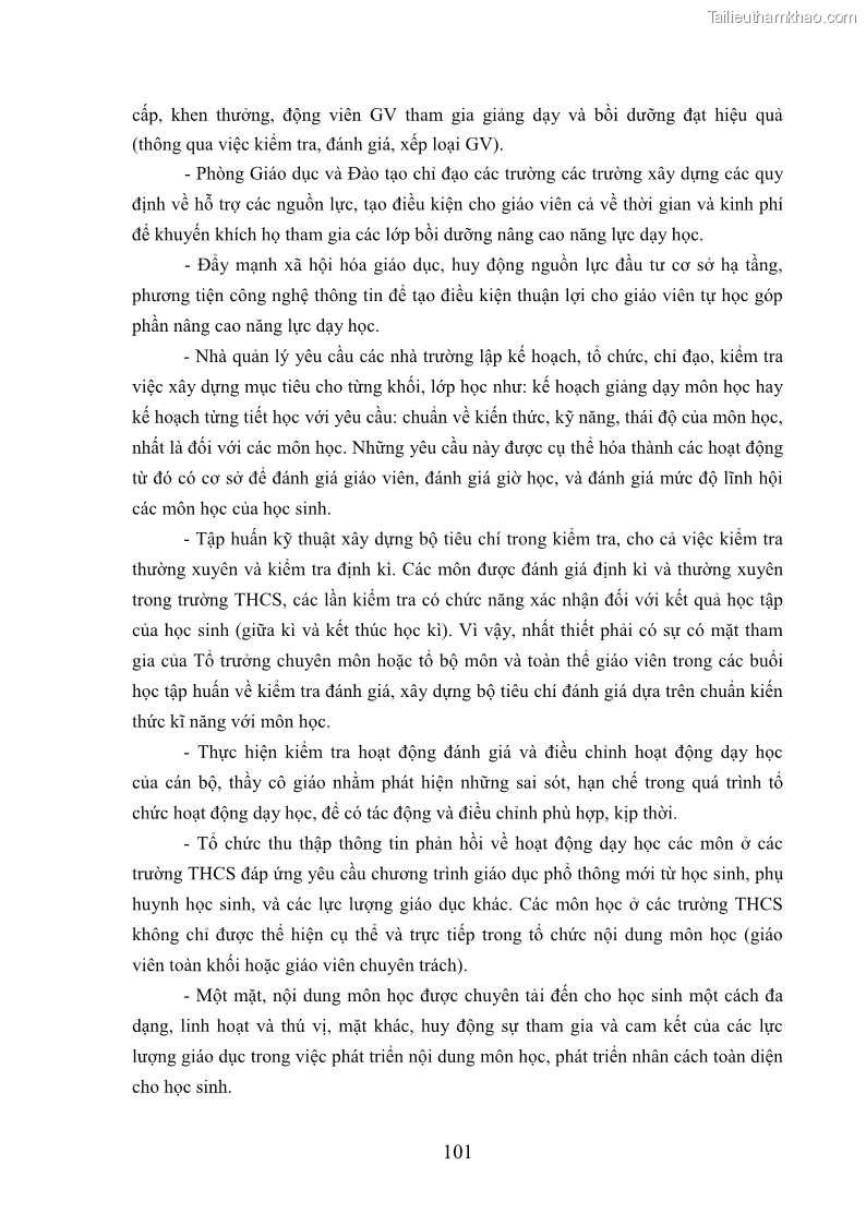 Luận văn thạc sĩ khoa học giáo dục Quản lý bồi dưỡng năng lực dạy học cho giáo viên trung học cơ sở ở huyện Lục Nam, tỉnh Bắc Giang đáp ứng chương trình giáo dục phổ thông mới - 10 Trang 114