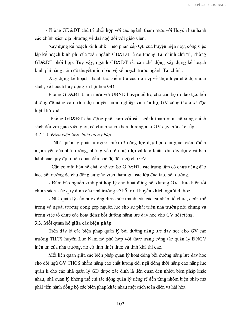 Luận văn thạc sĩ khoa học giáo dục Quản lý bồi dưỡng năng lực dạy học cho giáo viên trung học cơ sở ở huyện Lục Nam, tỉnh Bắc Giang đáp ứng chương trình giáo dục phổ thông mới - 10 Trang 115
