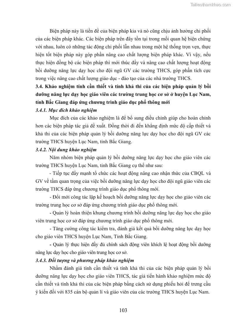 Luận văn thạc sĩ khoa học giáo dục Quản lý bồi dưỡng năng lực dạy học cho giáo viên trung học cơ sở ở huyện Lục Nam, tỉnh Bắc Giang đáp ứng chương trình giáo dục phổ thông mới - 10 Trang 116