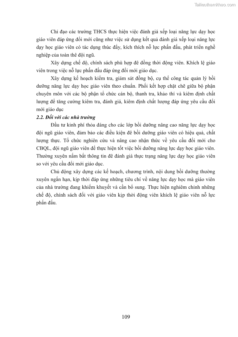 Luận văn thạc sĩ khoa học giáo dục Quản lý bồi dưỡng năng lực dạy học cho giáo viên trung học cơ sở ở huyện Lục Nam, tỉnh Bắc Giang đáp ứng chương trình giáo dục phổ thông mới - 11 Trang 122