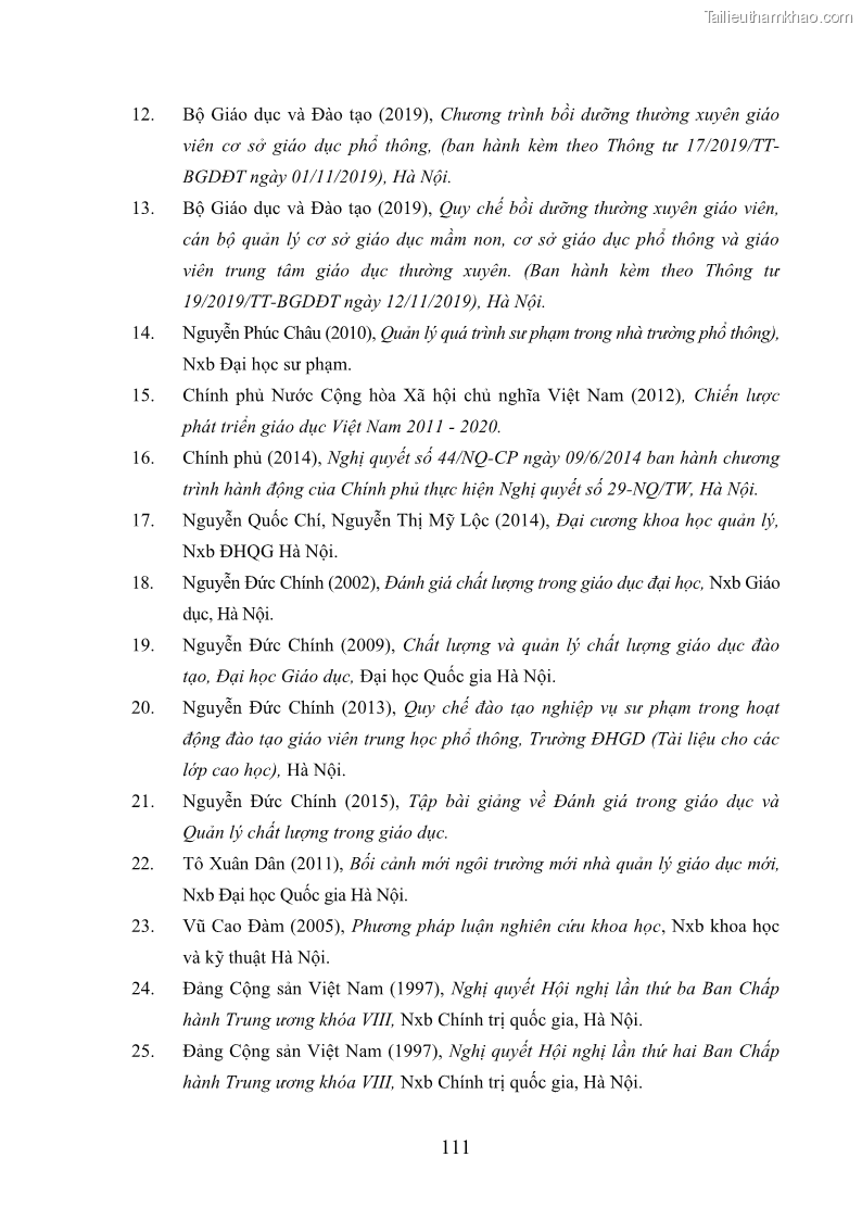 Luận văn thạc sĩ khoa học giáo dục Quản lý bồi dưỡng năng lực dạy học cho giáo viên trung học cơ sở ở huyện Lục Nam, tỉnh Bắc Giang đáp ứng chương trình giáo dục phổ thông mới - 11 Trang 124